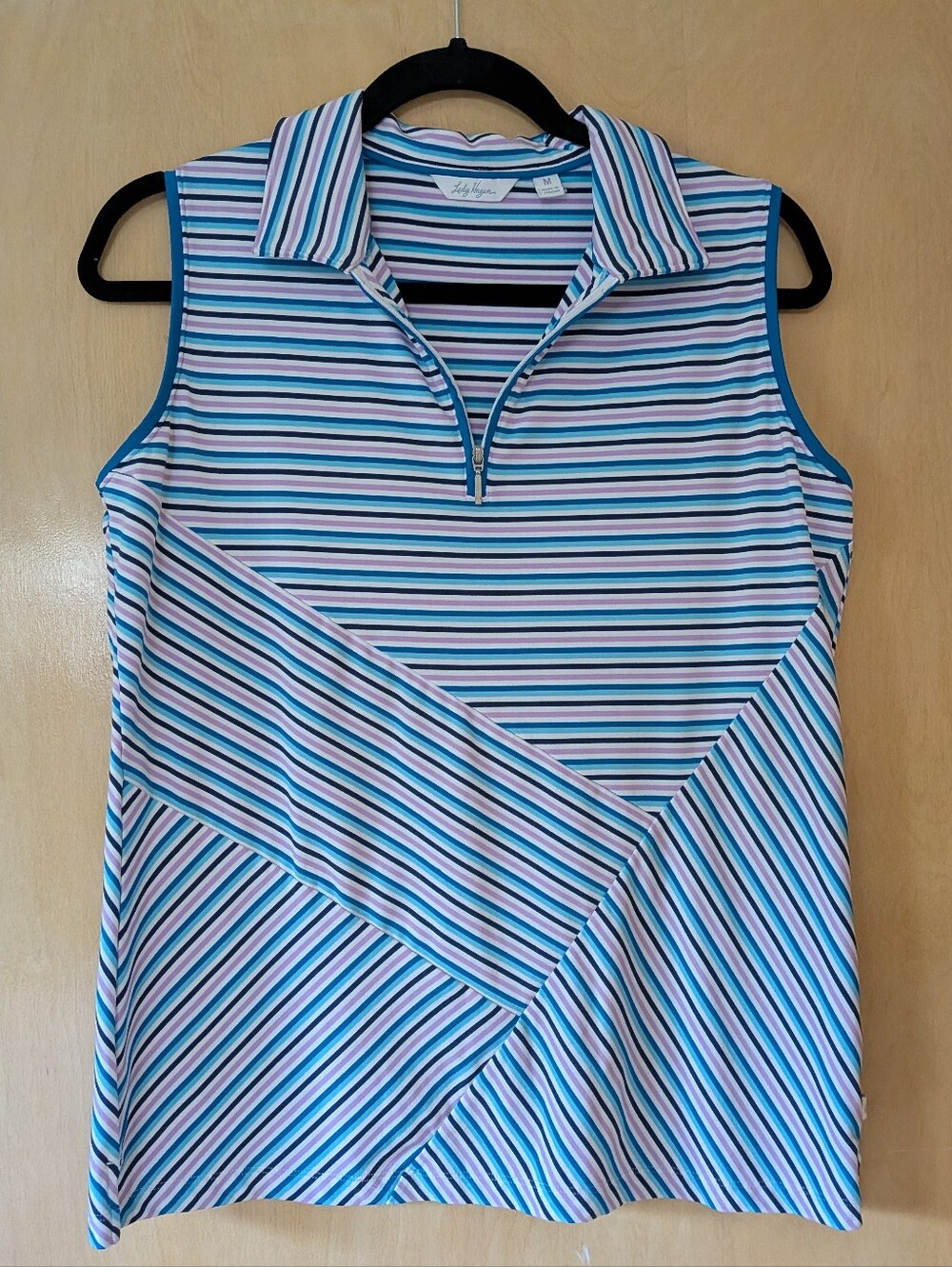 EUC Lady Hagen Striped Sleeveless Golf Polo Top in Blue, Pink, White